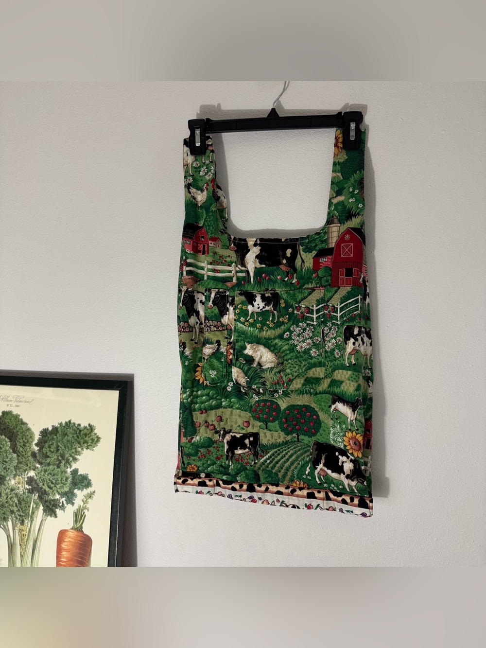 Cows on a farm reversible reusable book tote with pockets